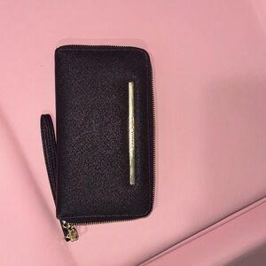 Steve Madden Black Zip-Around Wristlet Wallet with Gold Accent
